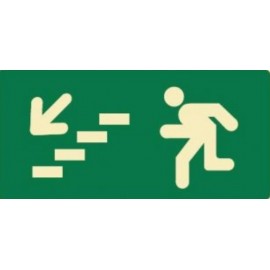 SEÑAL SALIDA ESCALERA ABAJO IZQUIERDA FOTOLUMINISCENTE PVC 16X32 cm