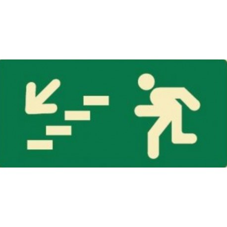 SEÑAL SALIDA ESCALERA ABAJO IZQUIERDA FOTOLUMINISCENTE PVC 16X32 cm SEÑAL SALIDA ESCALERA ABAJO IZQUIERDA FOTOLUMINISCENTE PVC 16X32 cm
