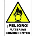SEÑAL PELIGRO MATERIAS COMBURENTES ADHESIVA PVC 10X15 cm 