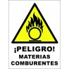 SEÑAL PELIGRO MATERIAS COMBURENTES ADHESIVA PVC 10X15 cm 