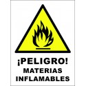 SEÑAL PELIGRO MATERIAS INFLAMABLES ADHESIVA PVC 10X15 cm