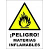 SEÑAL PELIGRO MATERIAS INFLAMABLES ADHESIVA PVC 10X15 cm
