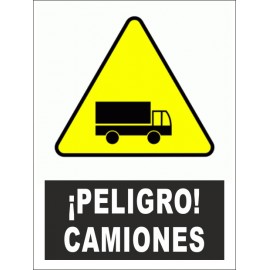 SEÑAL PELIGRO CAMIONES PVC 30X40 cm