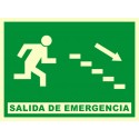 SEÑAL SALIDA DE EMERGENCIA ESCALERAS ABAJO A DERECHAS FOTOLUMINISCENTE PVC 21X29 cm