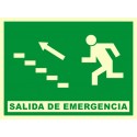 SEÑAL SALIDA DE EMERGENCIA ESCALERAS ARRIBA A IZQUIERDAS FOTOLUMINISCENTE PVC 21X29